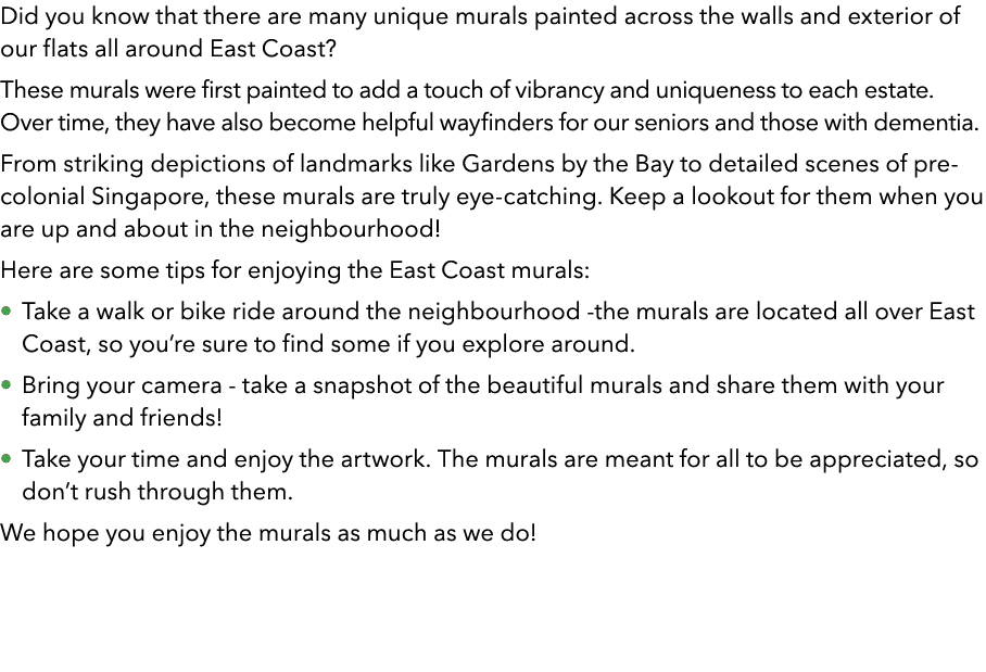 Did you know that there are many unique murals painted across the walls and exterior of our flats all around East Coa...