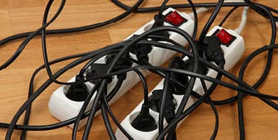 Overloaded power boards, close up